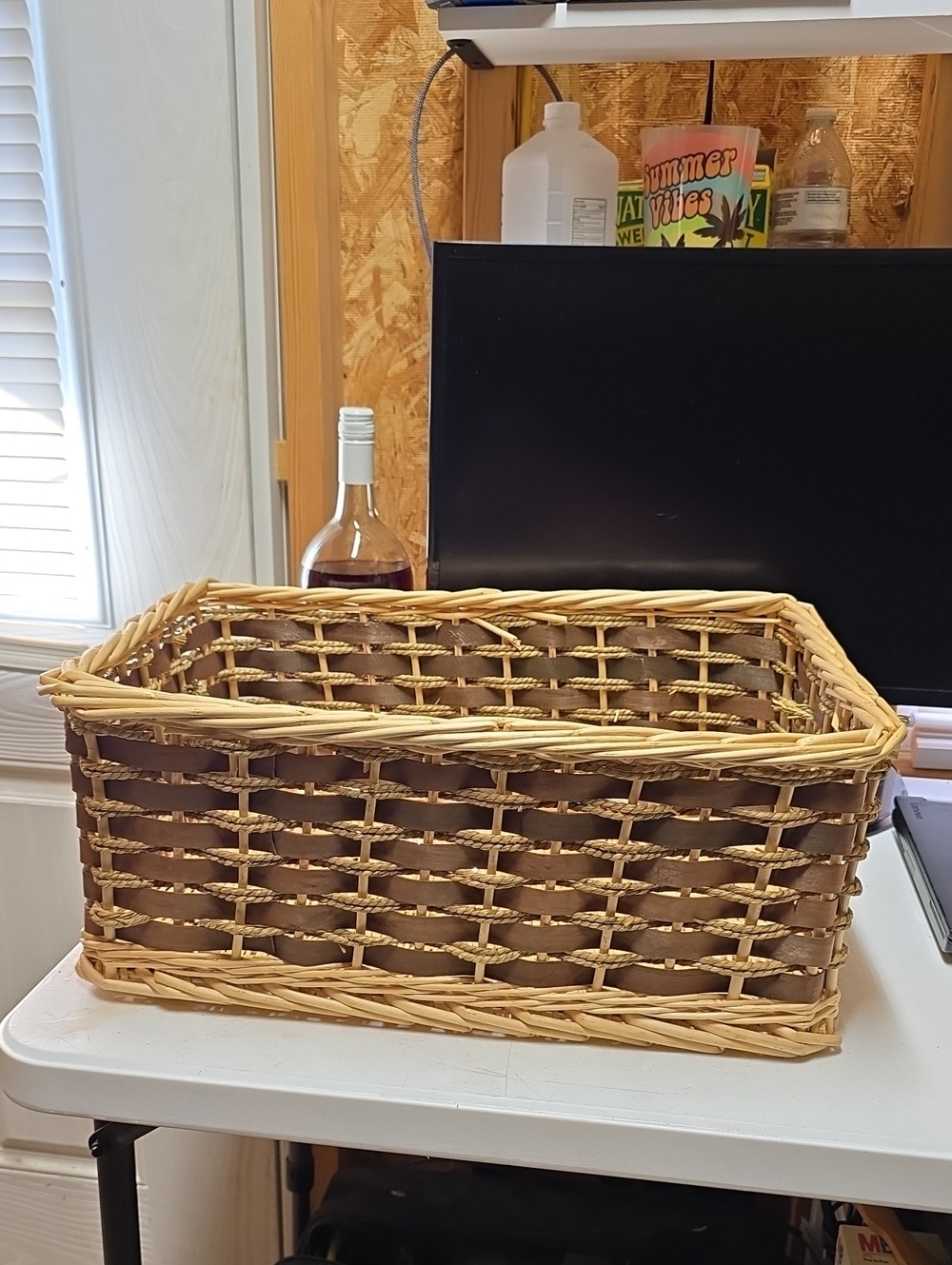 Large Woven Rectangular Storage Basket - Brown and Natural (226)